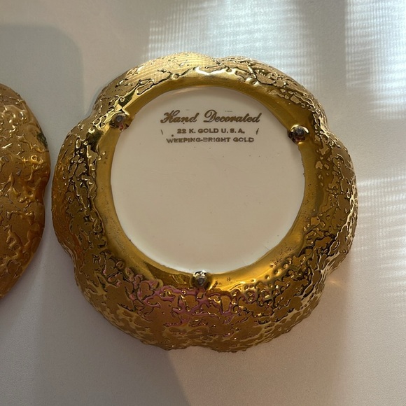 Vintage 22K Gold Hand Decorated Weeping Bright Gold Pumpkin Candy Dish - Picture 3 of 6